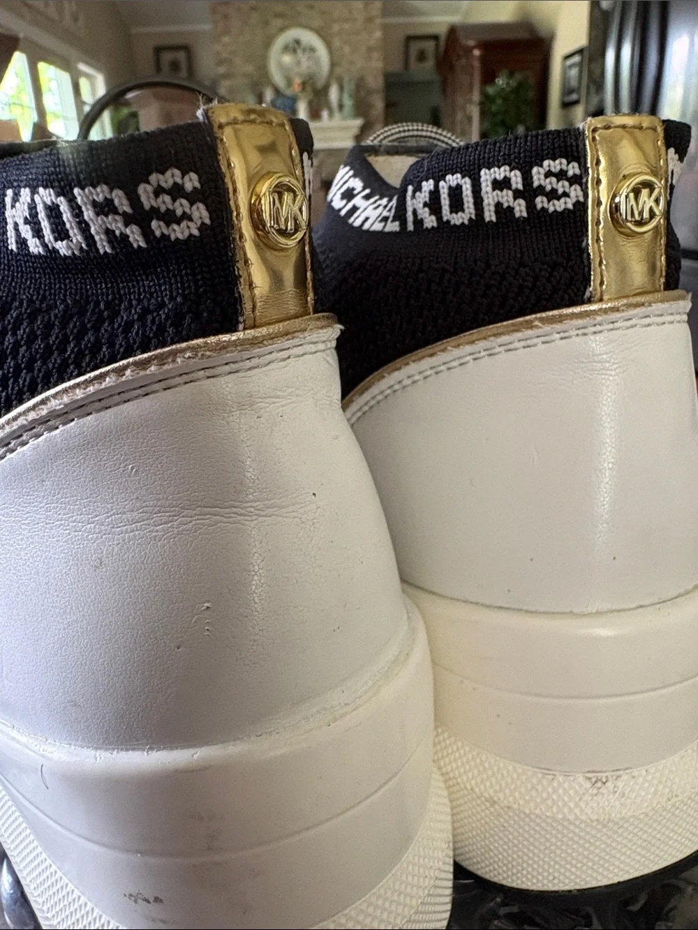 Michael Kors Black, Gold and White Knit Wedge Sneakers
